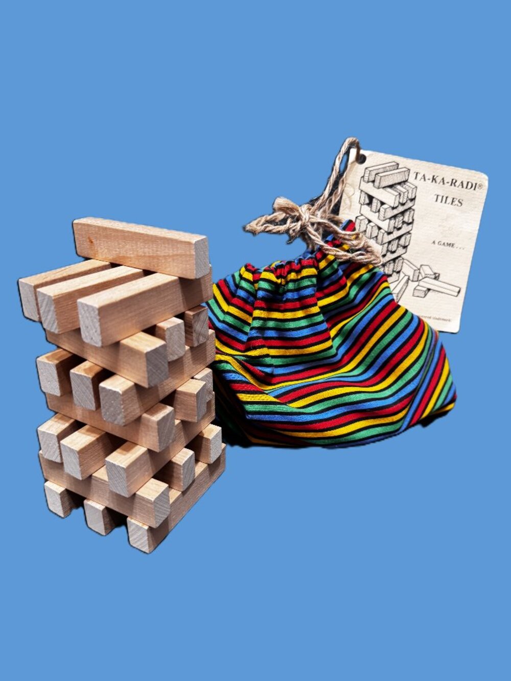 Ta-Ka-Radi® Wooden Tiles Tower Game with Pouch, Vintage Circa 1980